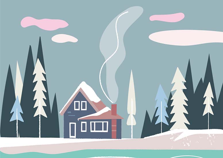 Omakotitalo talvisessa maisemassa