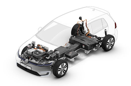 Akut on e-Golfissa sijoitettu auton pohjalle ja osaltaan matalan painopisteen ansiosta sähkö-Golf on mainio ajettava. 