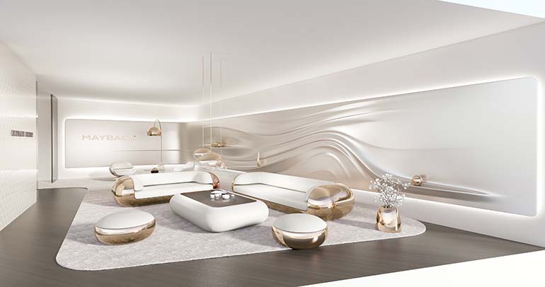 Mercedes-Benzin designerit ovat luoneet myös merkin neljän brändin mukaisia huonetiloja kuten Mercedes-Maybachin luonteinen huone. 
