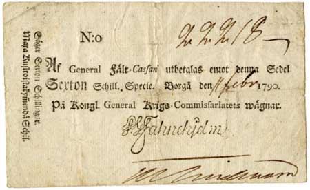 Seteliharvinaisuus 16 schilling 1790