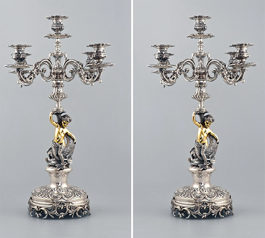 Annmari´silla on myynnissä myös tämä upea hopeinen kynttelikköpari korkeudeltaan 54 cm. Yhteispaino on peräti 6,6 kiloa ja hopeapitoisuus 900/1000. Ne ovat käyttämättömiä ja peräisin vanhan kultasepänliikkeen varastosta eli ne eivät ole antiikkia, vaan 2000-luvulta. Lähtöhinta on 3 500 euroa. Kuva: Annmari´s