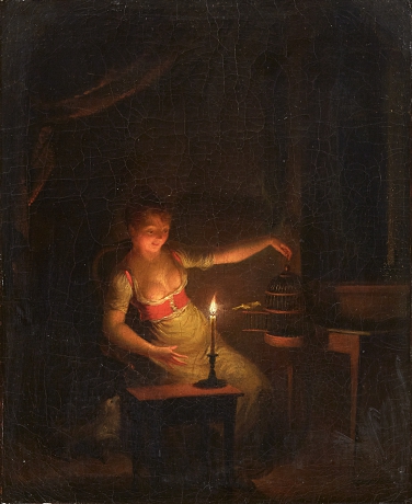 Alexander Lauréus: Nainen leikkii pienen linnun kanssa. 1809. Kuva: 