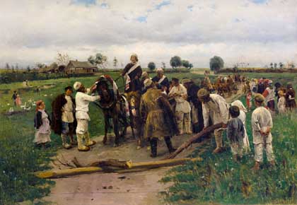Vladimir Makovskin (1846-1920) öljyvärityö Hääkulkue -maalauksen lähtöhinta on 250 000 euroa.