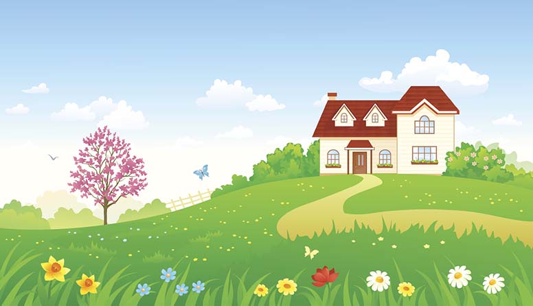 Omakotitalo ja puutarha 