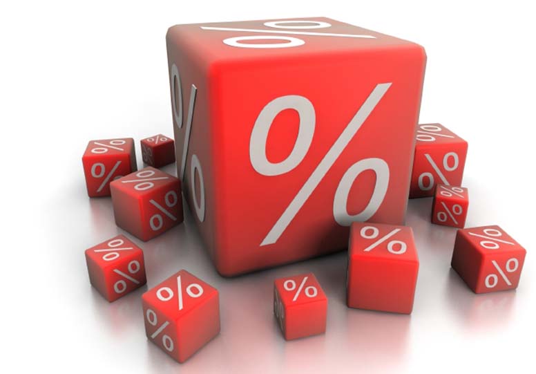 Prosenttimerkkejä punisessa arpakuutiossa