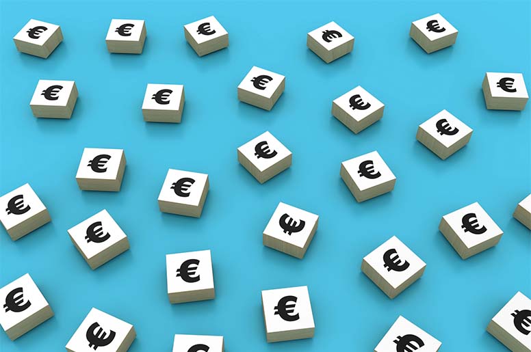 Eurosymboli, euro, sininen tausta