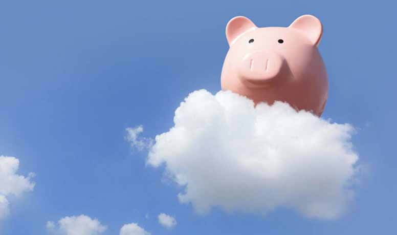 Säästöpossu leijailee pilvenhattaralla