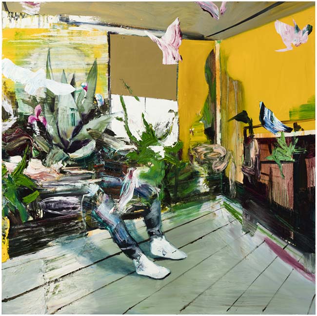 Viljami Heinonen: Jungle at Home. 2023. Öljy kankaalle. 170 cm x 170 cm. 10 200 e. Teos on esillä Galerie Forsblomilla Helsingissä 10.9.2023 asti. Kuva: Galerie Forsblom. © Kuvasto 2023.