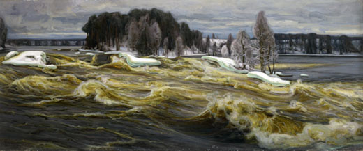 Victor Westerholm: Vallinkoski, 1913. &Ouml;ljy kankaalle, 86 cm x 206 cm. Antellin kokoelmat. Kuva Kansallisgalleria / Kirsi Halkola.