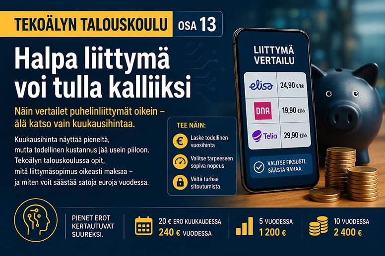 Tekoälyn talouskoulu: Puhelinoperaattoreiden liittymäpaketit vertailussa