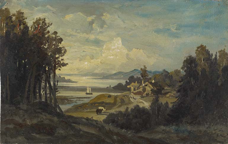 Johan Knutson: Rantamaisema. 1870-luku. Öljy kankaalle, kiinnitetty pahville. Kuva: Kansallisgalleria / Kirsi Halkola
